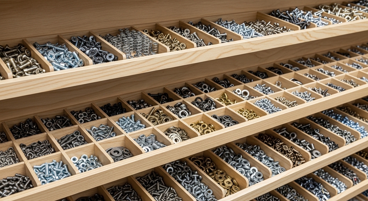 Georganiseerde onderdelen in een reparatiewerkplaats