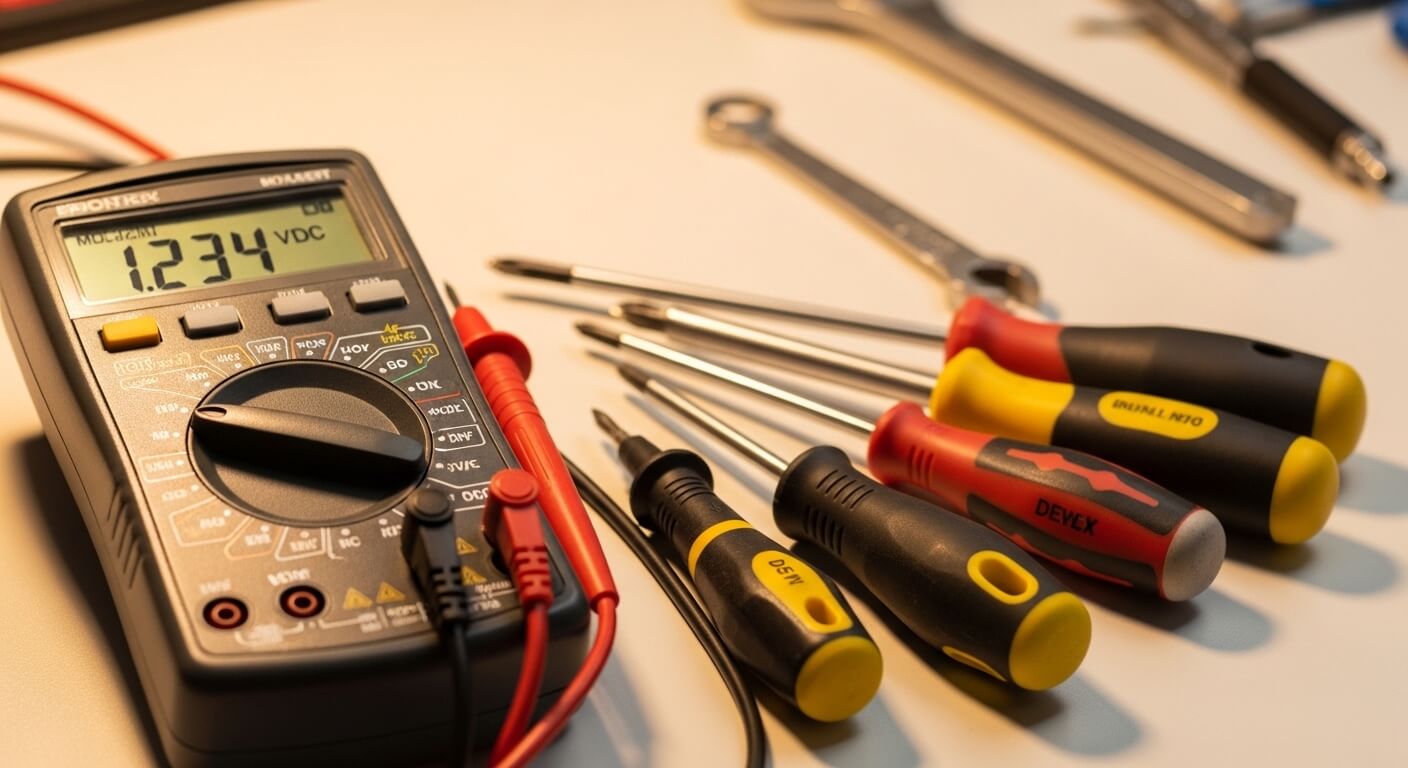 Gereedschapskoffer van een reparatiemonteur met professioneel gereedschap