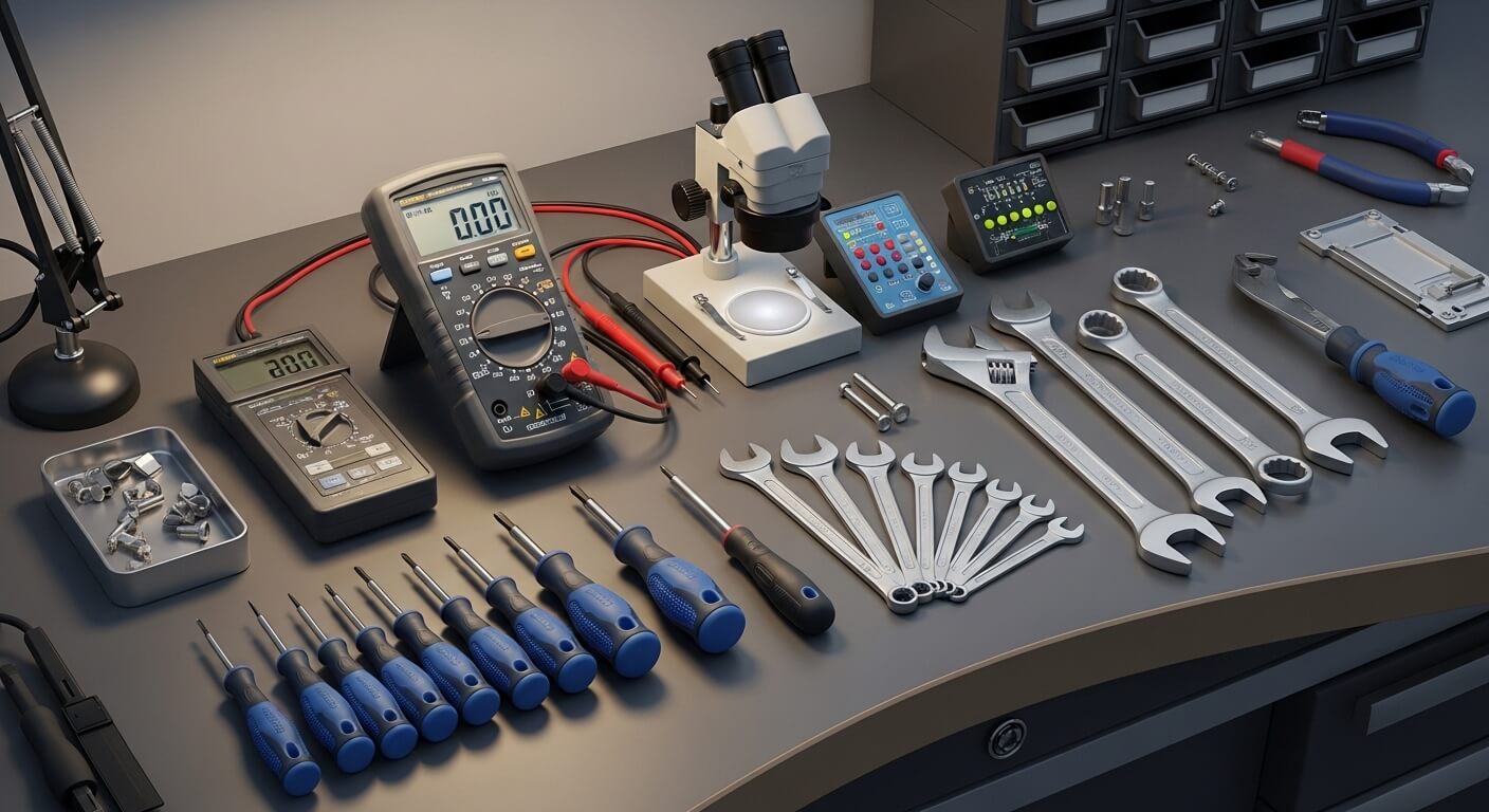 Professioneel reparatiegereedschap op een werkbank