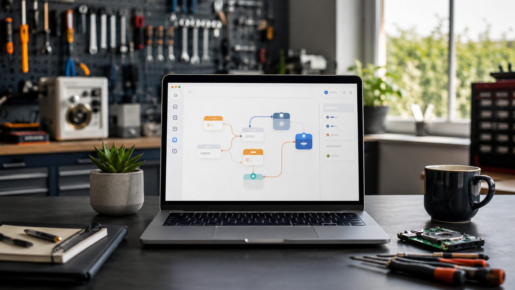 Workflow-builder canvas voor reparatiebedrijven