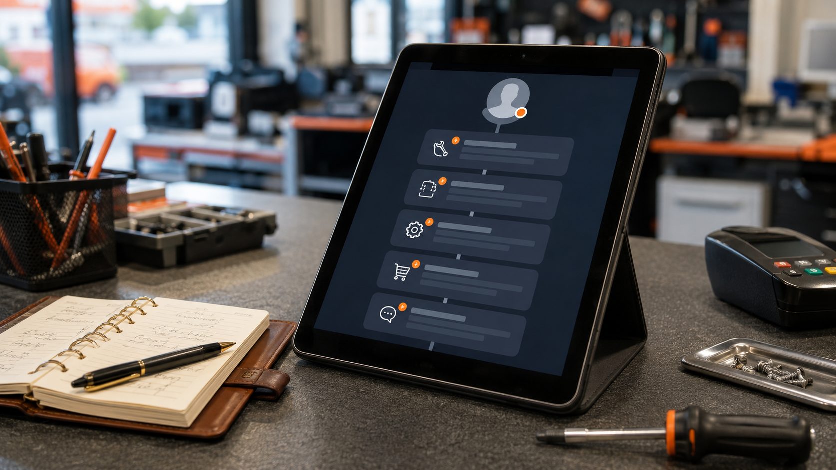 Klantprofiel met geschiedenis op tablet