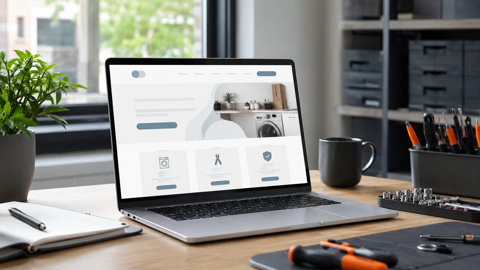 Gratis website voor reparateurs — laptop met website design