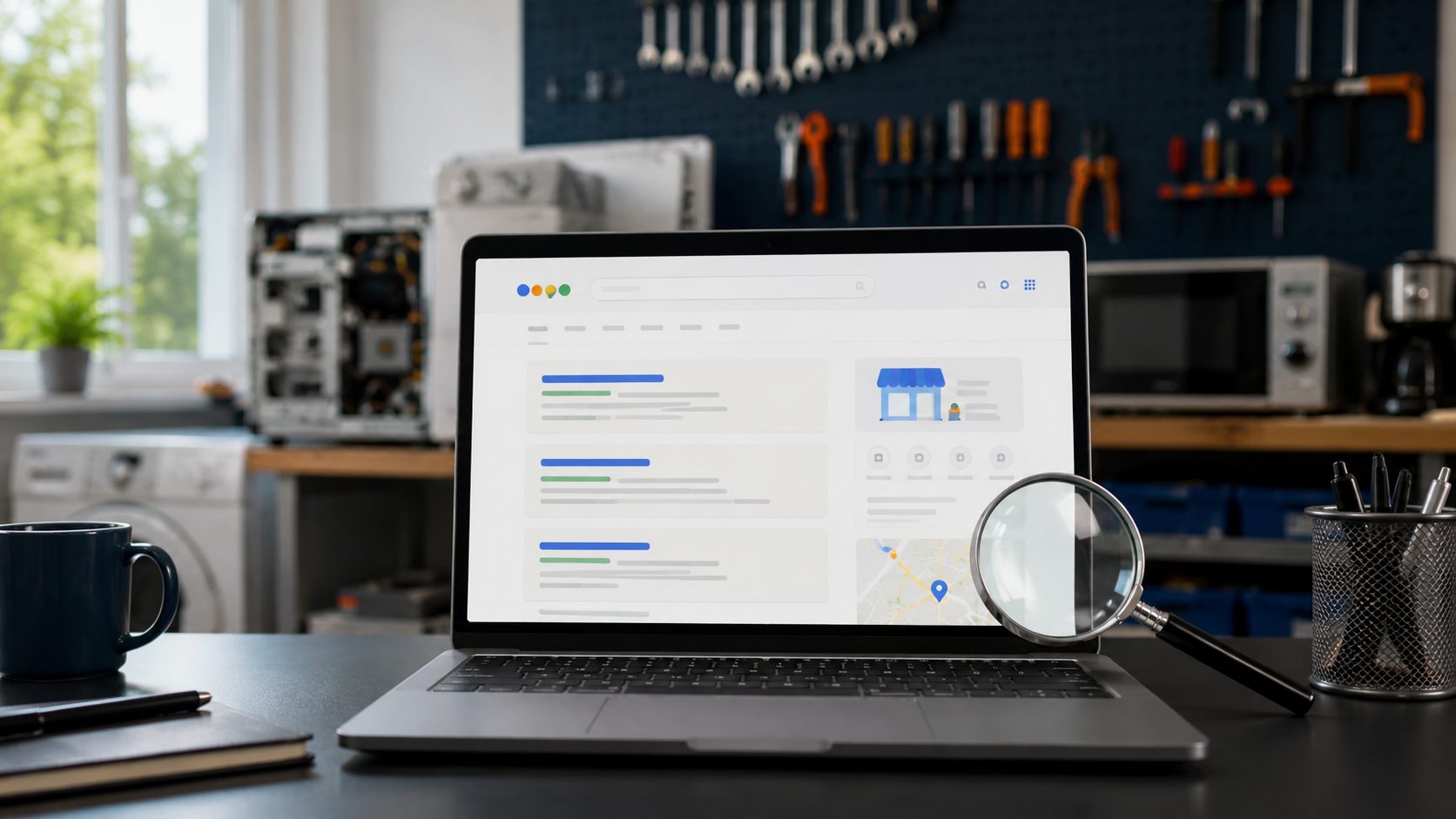 SEO voor reparateurs — Google ranking dashboard op laptop